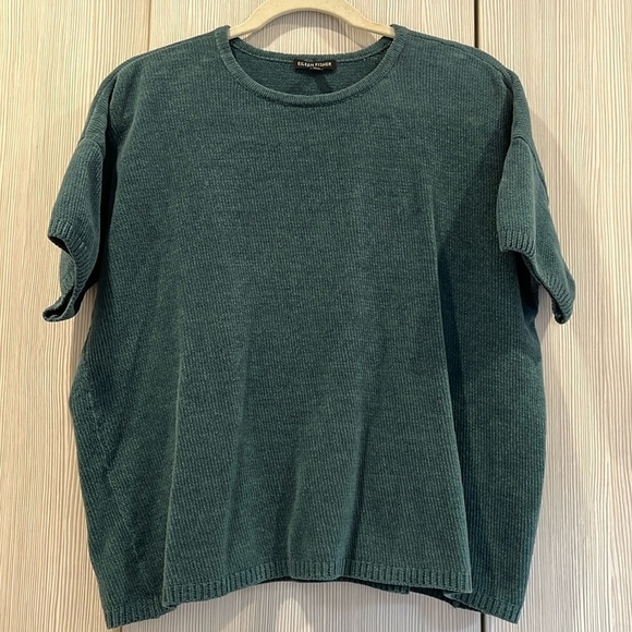Eileen Fisher Boxy Velour Top | Teal Ribbed‎ Cotton | Size Medium - Picture 1 of 10